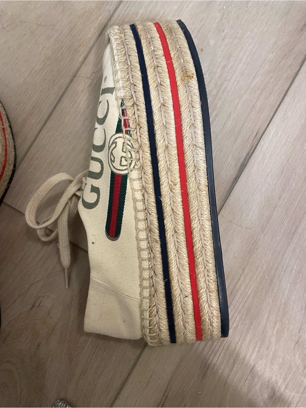 Gucci Women Canvas Espadrille with Red & Blue Trim